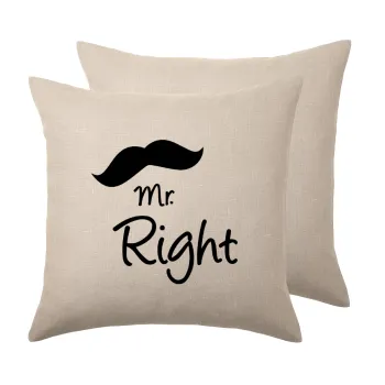 Mr right Mustache, Μαξιλάρι καναπέ ΛΙΝΟ 40x40cm περιέχεται το  γέμισμα