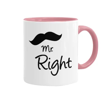 Mr right Mustache, Mug colored pink, ceramic, 330ml