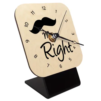 Mr right Mustache, Επιτραπέζιο ρολόι σε φυσικό ξύλο (10cm)