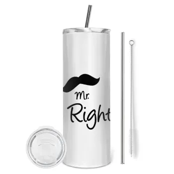 Mr right Mustache, Tumbler stainless steel 600ml, with metal straw & cleaning brush