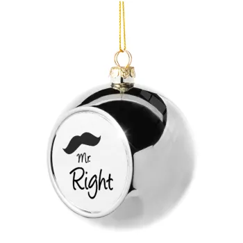 Mr right Mustache, Silver 8cm Christmas tree ball ornament