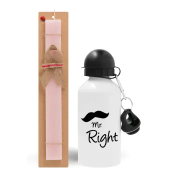 Mr right Mustache, Easter Set, metallic aluminum bottle (500ml) & aromatic flat Easter candle (30cm) (PINK)