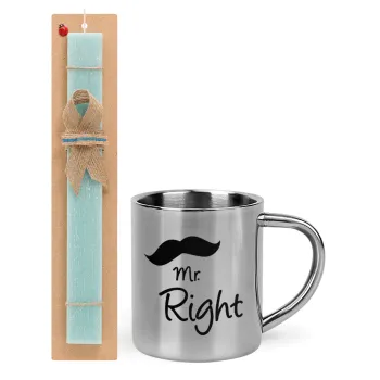 Mr right Mustache, Πασχαλινή Λαμπάδα με μεταλλική κούπα θερμό (300ml) & κερί αρωματικό πλακέ (30cm) (ΤΙΡΚΟΥΑΖ)
