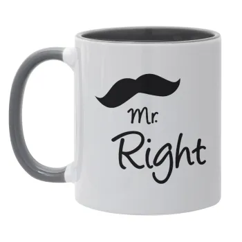 Mr right Mustache, Κούπα χρωματιστή γκρι, κεραμική, 330ml