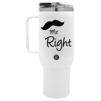 Mr right Mustache, Mega Stainless steel Tumbler with lid, double wall 1,2L