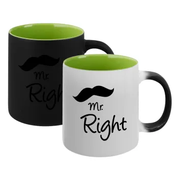 Mr right Mustache, Κούπα Μαγική εσωτερικό πράσινο, κεραμική 330ml που αλλάζει χρώμα με το ζεστό ρόφημα