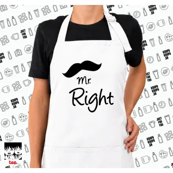 Mr right Mustache, Ποδιά μακριά Σεφ ολόσωμη με τσέπες white (ΕΝΗΛΙΚΩΝ)