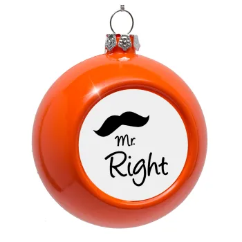 Mr right Mustache, Στολίδι Χριστουγεννιάτικη μπάλα δένδρου Πορτοκαλί 8cm