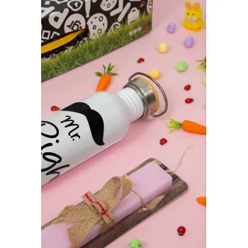 Mr right Mustache, Πασχαλινή Λαμπάδα με παγούρι μεταλλικό (620ml, stainless steel) & κερί αρωματικό πλακέ (30cm) (ΡΟΖ)