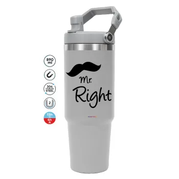 Mr right Mustache, GREY color, 890ml (30oz) stainless Steel Tumbler with Handle