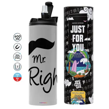 Mr right Mustache, Tumbler stainless steel GREY 600ml