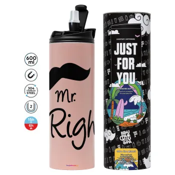 Mr right Mustache, Tumbler stainless steel PINK 600ml