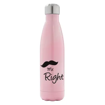 Mr right Mustache, Metal mug thermos Pink Iridiscent (Stainless steel), double wall, 500ml