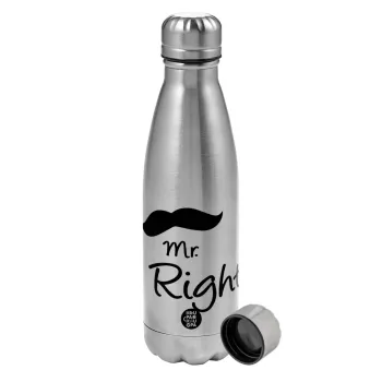 Mr right Mustache, Metallic water bottle, stainless steel, 750ml