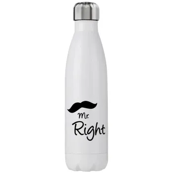 Mr right Mustache, Μεταλλικό παγούρι θερμός (Stainless steel), διπλού τοιχώματος, 750ml