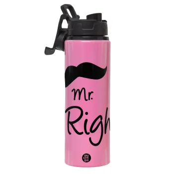 Mr right Mustache, Μεταλλικό παγούρι νερού με καπάκι ασφαλείας, αλουμινίου 850ml