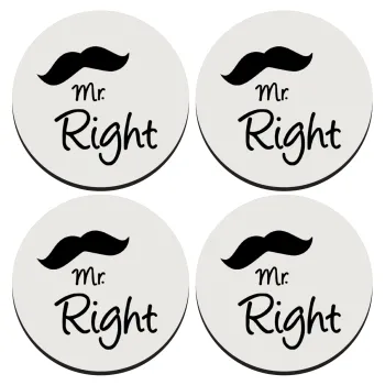 Mr right Mustache, ΣΕΤ 4 Σουβέρ ξύλινα στρογγυλά (9cm)