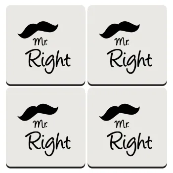 Mr right Mustache, ΣΕΤ 4 Σουβέρ ξύλινα τετράγωνα (9cm)