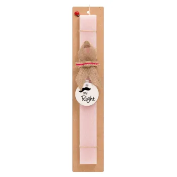 Mr right Mustache, Easter Set, wooden keychain & scented flat Easter candle (30cm) (PINK)