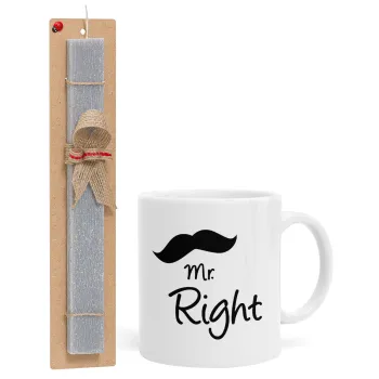 Mr right Mustache, Πασχαλινή Λαμπάδα με Κούπα κεραμική (330ml) & κερί αρωματικό πλακέ (30cm) (ΓΚΡΙ)