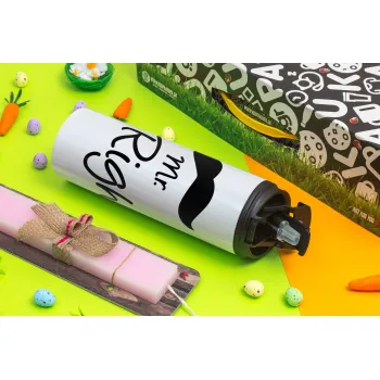 Mr right Mustache, Easter candle,Travel Tumbler 2 Lids, with metal straw & cleaning brush & aromatic flat candle (30cm) (PINK)
