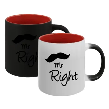 Mr right Mustache, Κούπα Μαγική εσωτερικό κόκκινο, κεραμική, 330ml που αλλάζει χρώμα με το ζεστό ρόφημα