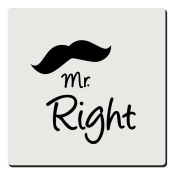 Mr right Mustache, Τετράγωνο μαγνητάκι ξύλινο 6x6cm