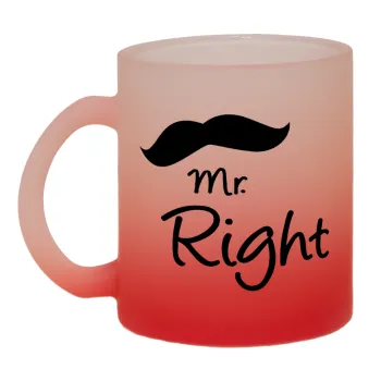 Mr right Mustache, Κούπα γυάλινη δίχρωμη με βάση το κόκκινο ματ, 330ml