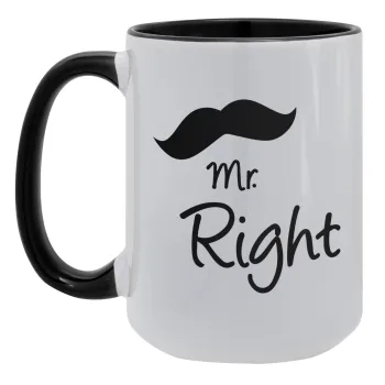 Mr right Mustache, Κούπα Mega 15oz, κεραμική Μαύρη, 450ml