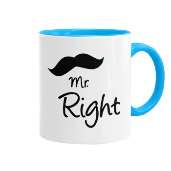 Mr right Mustache, Mug colored light blue, ceramic, 330ml