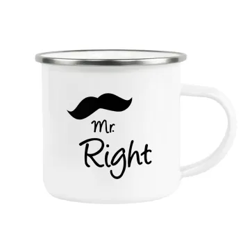 Mr right Mustache, Metallic enamel cup white 360ml