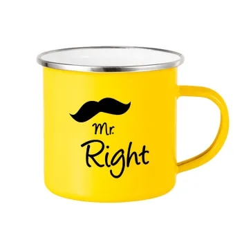 Mr right Mustache, Κούπα Μεταλλική εμαγιέ Κίτρινη 360ml