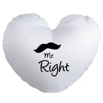 Mr right Mustache, Μαξιλάρι καναπέ καρδιά 40x40cm περιέχεται το  γέμισμα