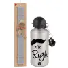 Easter Set, metallic silver aluminum water bottle (500ml) & aromatic flat Easter candle (30cm) (GRAY)