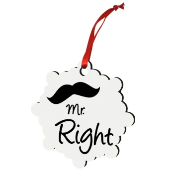 Mr right Mustache, Christmas ornament snowflake wooden 7.5cm