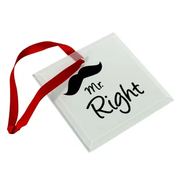 Mr right Mustache, Στολίδι Χριστουγεννιάτικο στολίδι γυάλινο τετράγωνο 9x9cm