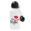 Mrs always right kiss, Metal water bottle, White, aluminum 500ml