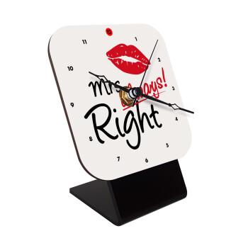 Mrs always right kiss, Επιτραπέζιο ρολόι ξύλινο με δείκτες (10cm)