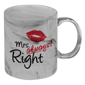 Mrs always right kiss, Mug ceramic marble style, 330ml