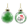 Transparent Christmas tree ball ornament with green filling 8cm
