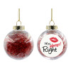 Transparent Christmas tree ball ornament with red filling 8cm