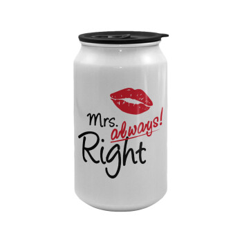 Mrs always right kiss, Κούπα ταξιδιού μεταλλική με καπάκι (tin-can) 500ml
