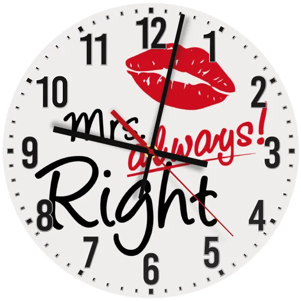 Mrs always right kiss — Ρολόι τοίχου ξύλινο 30cm