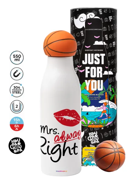 Mrs always right kiss — Μπάλα μπάσκετ μεταλλικό παγούρι θερμός, διπλού τοιχώματος, 550ml