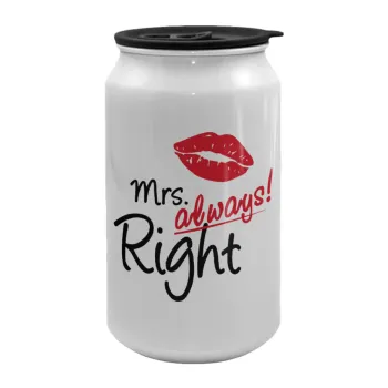 Mrs always right kiss, Κούπα ταξιδιού μεταλλική με καπάκι (tin-can) 500ml
