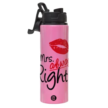 Mrs always right kiss, Μεταλλικό παγούρι νερού με καπάκι ασφαλείας, αλουμινίου 850ml