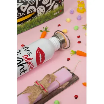 Mrs always right kiss, Πασχαλινή Λαμπάδα με παγούρι μεταλλικό (620ml, stainless steel) & κερί αρωματικό πλακέ (30cm) (ΡΟΖ)