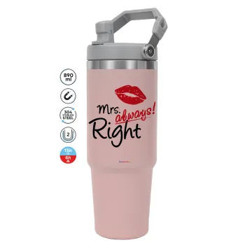 Mrs always right kiss, Pink color, 890ml (30oz) stainless Steel Tumbler with Handle