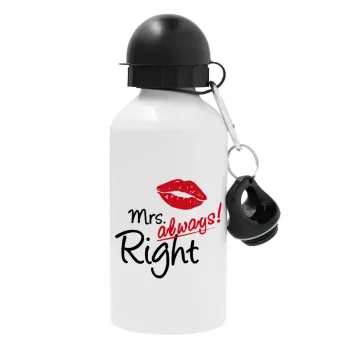Mrs always right kiss, Μεταλλικό παγούρι νερού, Λευκό, αλουμινίου 500ml