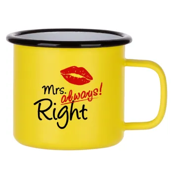 Mrs always right kiss, Metallic enamel MATT Yellow cup 360ml